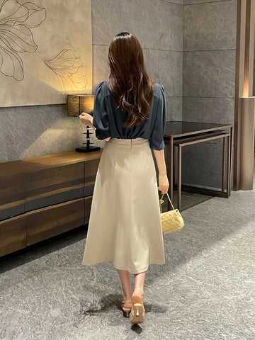Roadme Slit A-Line Long Skirt